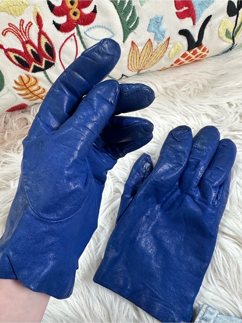 Vintage • Cobalt Blue Wool, Cashmere & Leather Gloves